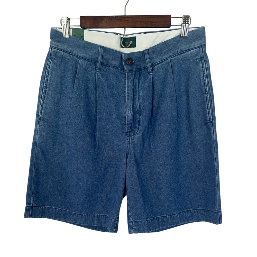 J.Crew Mens Pleated Denim Shorts Indigo Blue Cotton CJ356 Size 30 NEW